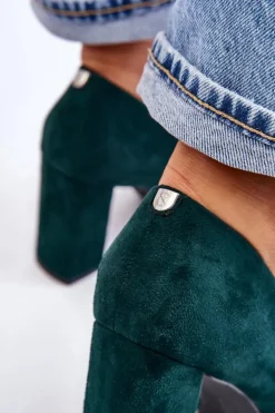 Zamszowe Czółenka Na Słupku Sergio Leone PB216 Zielone