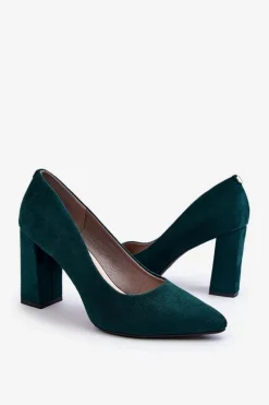 Zamszowe Czółenka Na Słupku Sergio Leone PB216 Zielone