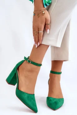 Zamszowe Czółenka Na Słupku Zielone Lexie