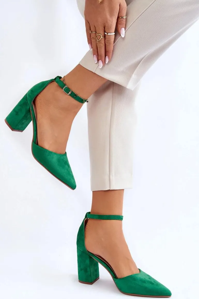 Zamszowe Czółenka Na Słupku Zielone Lexie