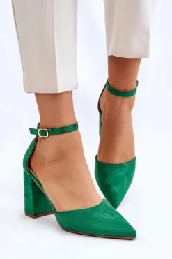 Zamszowe Czółenka Na Słupku Zielone Lexie