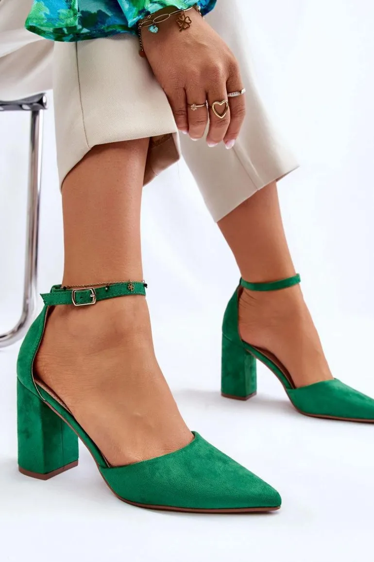 Zamszowe Czółenka Na Słupku Zielone Lexie