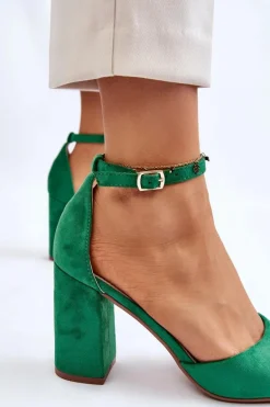 Zamszowe Czółenka Na Słupku Zielone Lexie