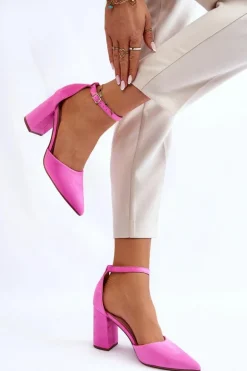 Zamszowe Czółenka Na Słupku Różowe Lexie