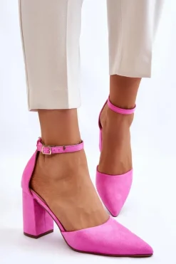 Zamszowe Czółenka Na Słupku Różowe Lexie