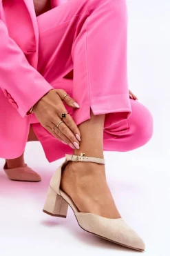 Zamszowe Czółenka Na Słupku Beżowe Promise