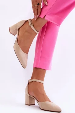 Zamszowe Czółenka Na Słupku Beżowe Promise