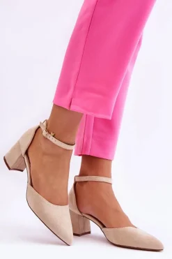 Zamszowe Czółenka Na Słupku Beżowe Promise