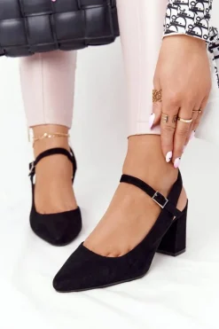 Zamszowe Czółenka Na Słupku Sergio Leone PB446 Czarne