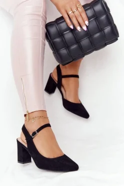 Zamszowe Czółenka Na Słupku Sergio Leone PB446 Czarne