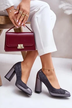 Zamszowe Czółenka Na Słupku Laura Messi 2702 Szare