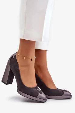 Zamszowe Czółenka Na Słupku Laura Messi 2702 Szare