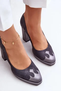 Zamszowe Czółenka Na Słupku Laura Messi 2702 Szare