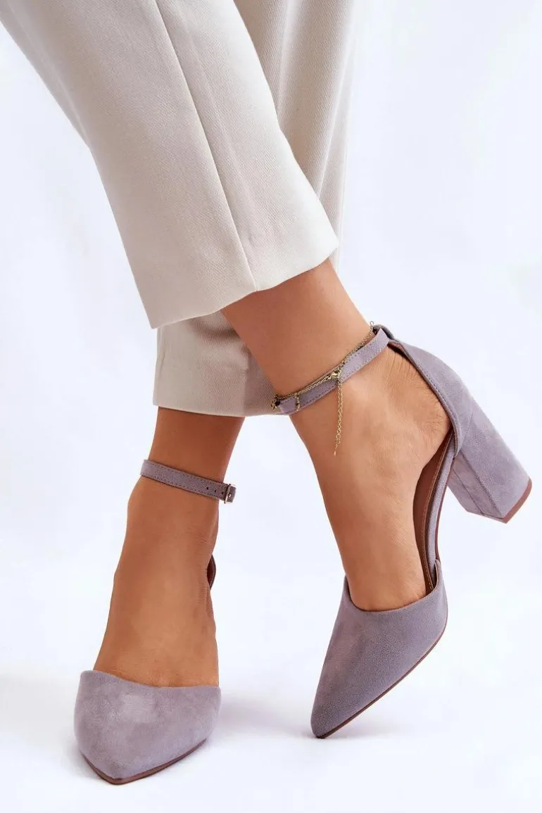 Zamszowe Czółenka Na Słupku Szare Lexie