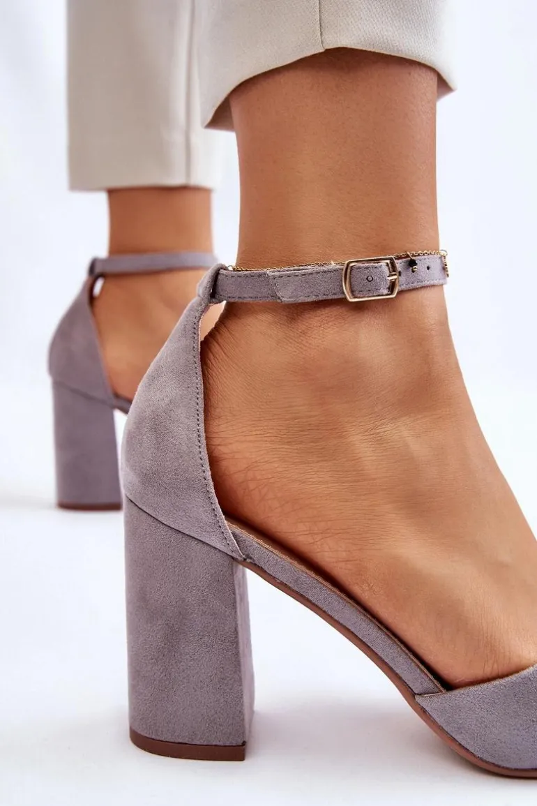 Zamszowe Czółenka Na Słupku Szare Lexie