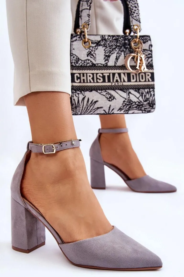 Zamszowe Czółenka Na Słupku Szare Lexie