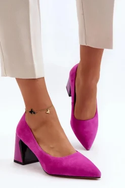 Zamszowe Czółenka Na Słupku Fuksja Alessyndra