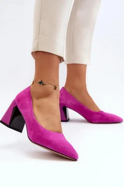 Zamszowe Czółenka Na Słupku Fuksja Alessyndra