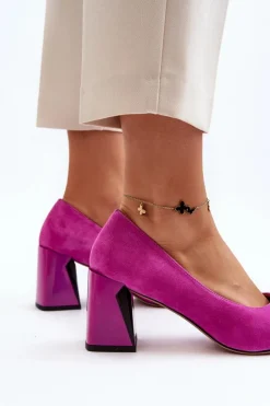 Zamszowe Czółenka Na Słupku Fuksja Alessyndra