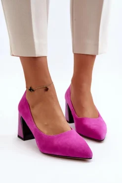 Zamszowe Czółenka Na Słupku Fuksja Alessyndra