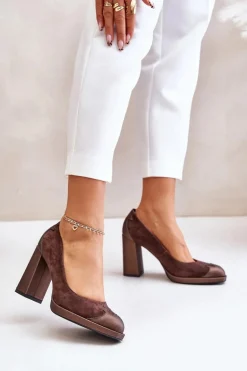 Zamszowe Czółenka Na Słupku Laura Messi 2702 Brązowe