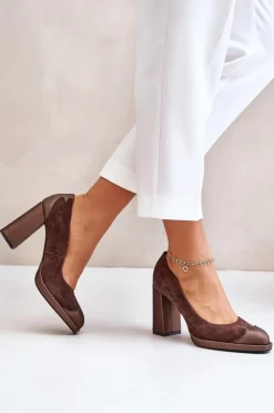 Zamszowe Czółenka Na Słupku Laura Messi 2702 Brązowe