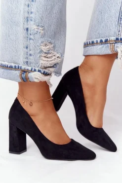 Zamszowe Czółenka Na Słupku Sergio Leone PB216 Czarne