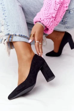 Zamszowe Czółenka Na Słupku Sergio Leone PB216 Czarne