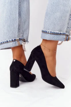 Zamszowe Czółenka Na Słupku Sergio Leone PB216 Czarne