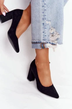 Zamszowe Czółenka Na Słupku Sergio Leone PB216 Czarne