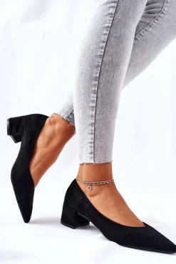 Zamszowe Czółenka Na Słupku Czarne Rossie