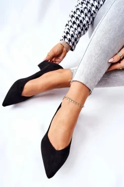 Zamszowe Czółenka Na Słupku Czarne Rossie