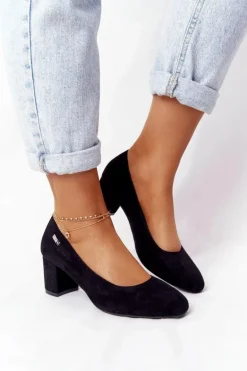 Zamszowe Czółenka Na Słupku Sergio Leone PB178 Czarne