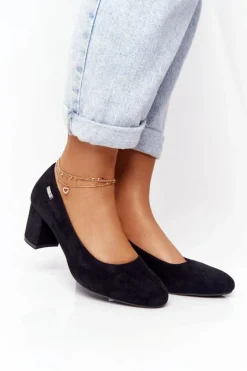 Zamszowe Czółenka Na Słupku Sergio Leone PB178 Czarne