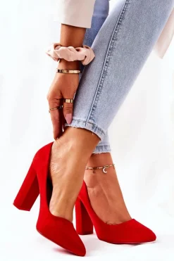 Zamszowe Czółenka Na Słupku Czerwone Valoris