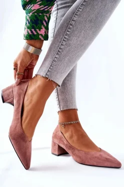 Zamszowe Czółenka Na Słupku Różowe Rossie