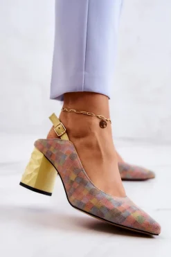 Zamszowe Czółenka Na Słupku Maciejka 05427-39 Multikolor