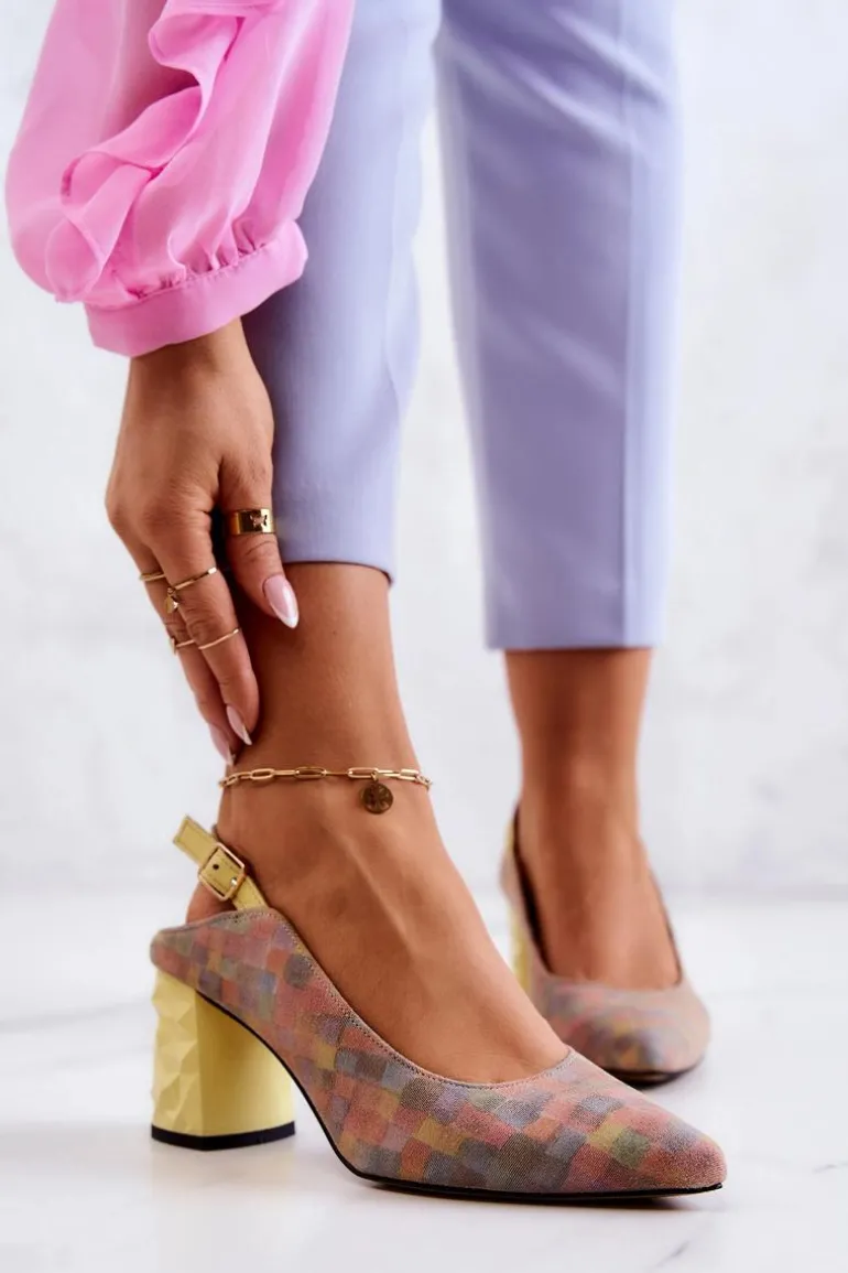 Zamszowe Czółenka Na Słupku Maciejka 05427-39 Multikolor