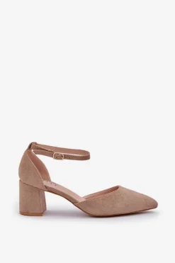 Zamszowe Czółenka Na Słupku Ciemnobeżowe Promise