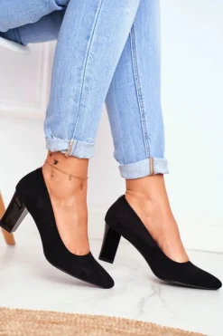 Zamszowe Czółenka Na Słupku Sergio Leone PB403 Czarne