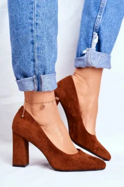 Zamszowe Czółenka Na Słupku Sergio Leone PB216 Camel