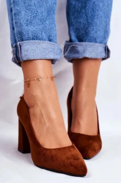 Zamszowe Czółenka Na Słupku Sergio Leone PB216 Camel