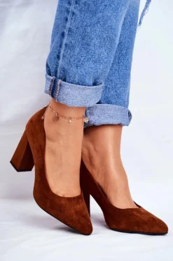 Zamszowe Czółenka Na Słupku Sergio Leone PB216 Camel