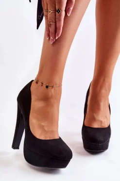 Zamszowe Czółenka Na Wysokim Obcasie Czarne Santene