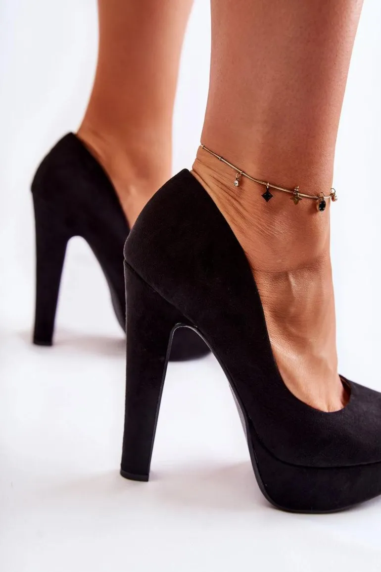 Zamszowe Czółenka Na Wysokim Obcasie Czarne Santene