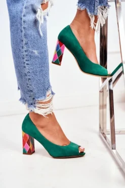 Zamszowe Czółenka Sergio Leone PB135 Zielone