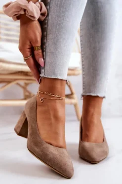 Zamszowe Czółenka Sergio Leone PB411 Beżowe