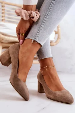 Zamszowe Czółenka Sergio Leone PB411 Beżowe