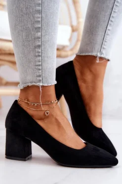 Zamszowe Czółenka Sergio Leone PB411 Czarne