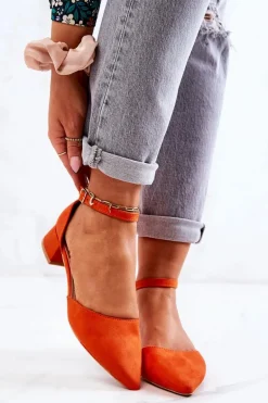 Zamszowe Czółenka W Szpic Pomarańczowe Calliope